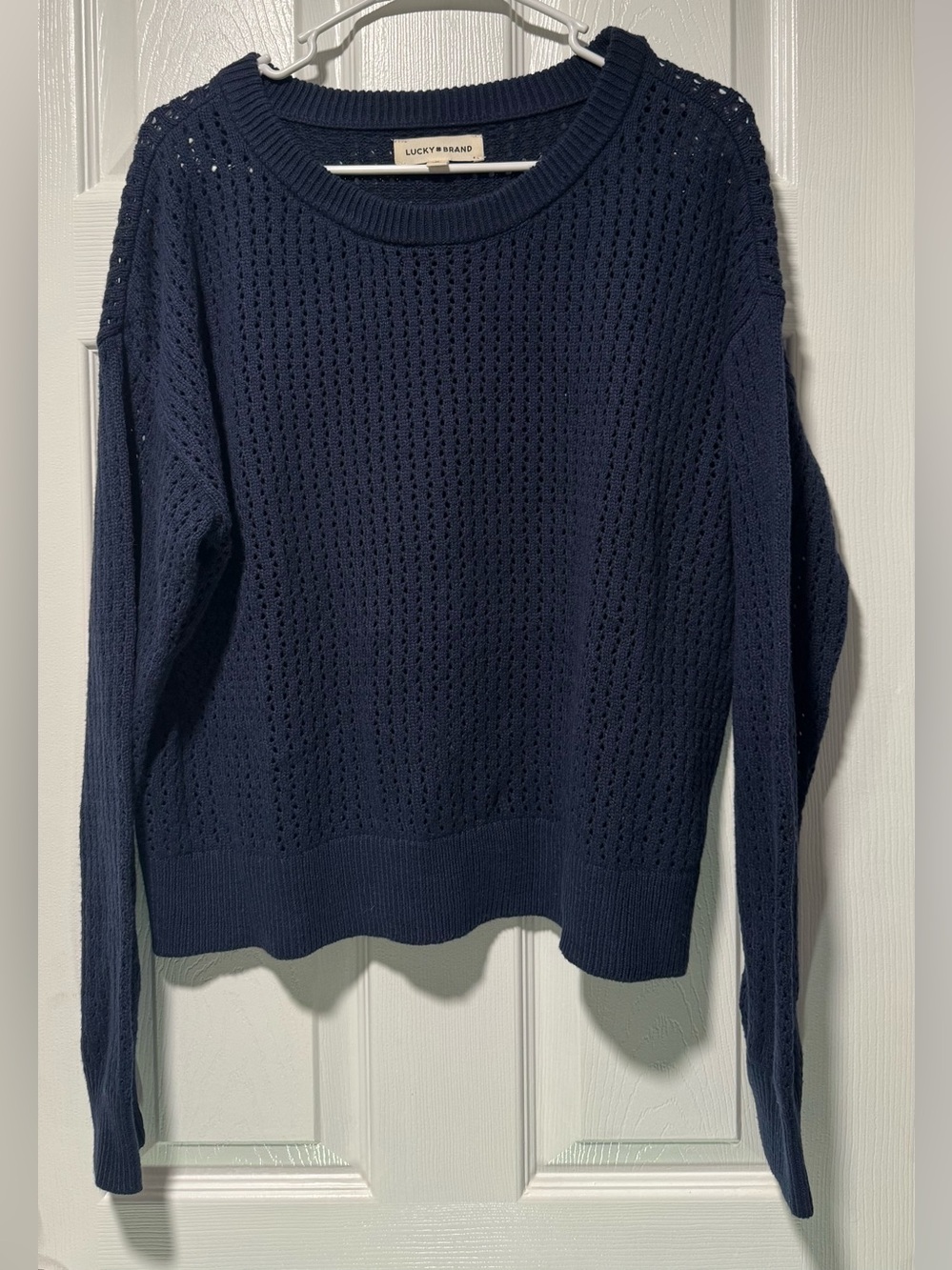 Lucky Brand Navy Blue Open Knit Crewneck Sweater Women’s M